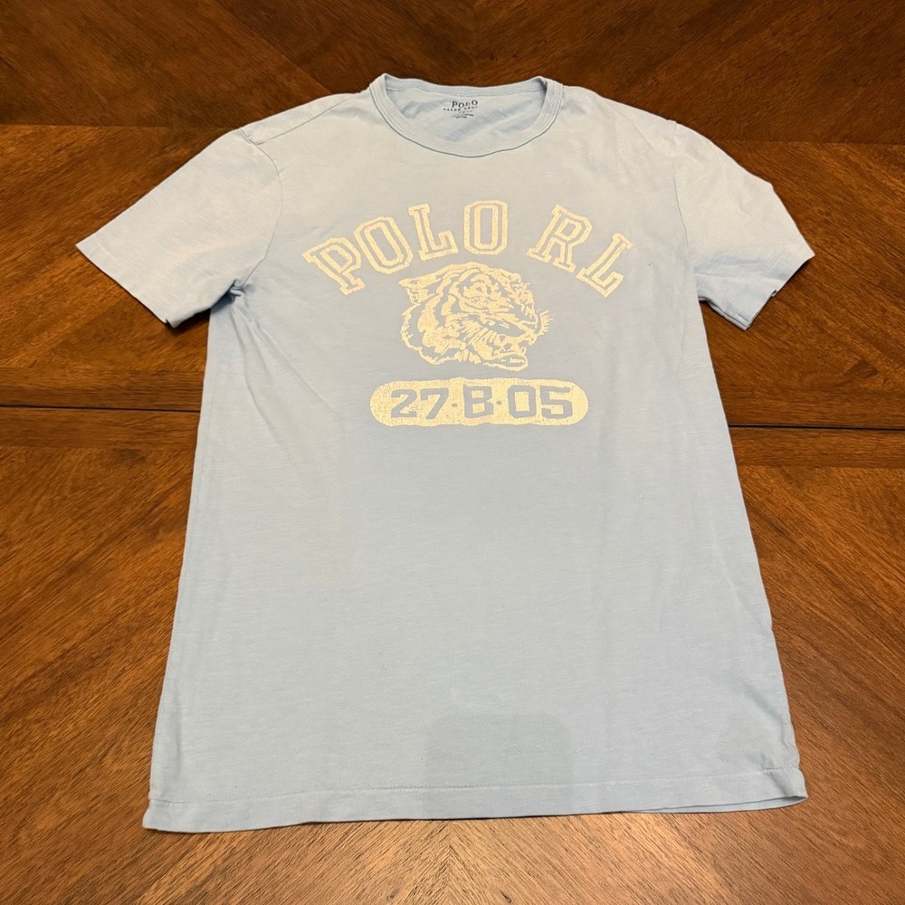 Polo Ralph Lauren Mens Light Blue Tiger Graphic T-Shirt Custom Fit Small